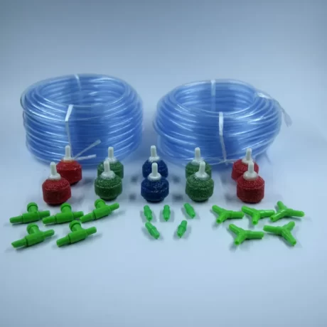 Air Tube 20 M., Air Stone 10 pcs., Air Vavle 5 pcs., Three Way 5 pcs., Direct 5 pcs.