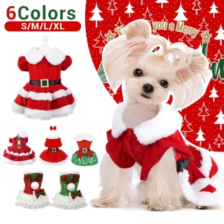 DySunny Christmas Dog Dress Dog Christmas clothes Cat clothes Autumn and winter clothes for Shih Tzu Female Puppy Cat Dress