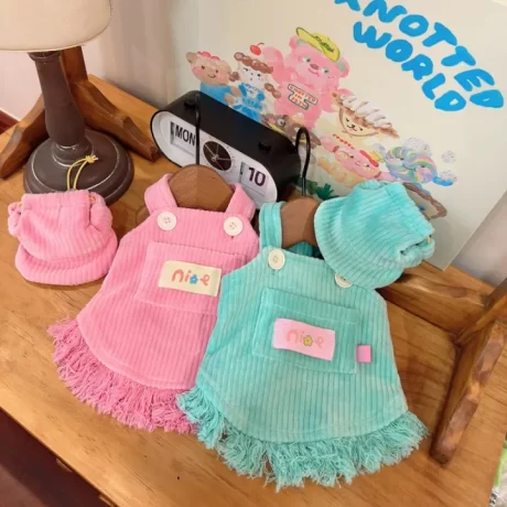 DY Loving Korean Dog Clothes Corduroy Overalls for Dog Tassels Suspender Poodle Skirt Same Color Matching Peaked Cap