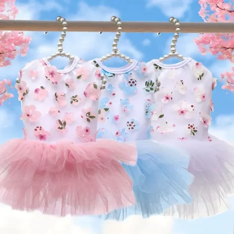 CHXONQ Spring Summer Chiffon Party Supplies Flowers Teddy Bichon for Small Dog Wedding Dress Dog Dress Puppy Clothes Dog Skirts Pet Costume