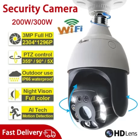 300W E27 Bulb Surveillance Camera wifi Night Vision Full Color Panoramic Automatic Human Track Video Security Monitor ip Camera