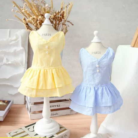 jianjia28 Ins Style Dog Clothes Summer Dog Korean Thin Dress Ladylike Pearl Cool Shihtzu Layers Skirt