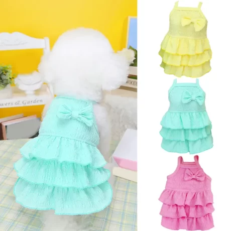 DADAGOU Dog Dress Soft Comfortable Breathable Adorable Pet Dog Layered Hem Bowknot Dress Daily Wear Dog Bowknot Dress