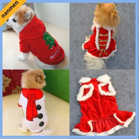 NANMEN Merry Christmas Christmas Costume Warm Coat Cat Vest Dog Jumpsuit Puppy Hoodie Pet Clothes