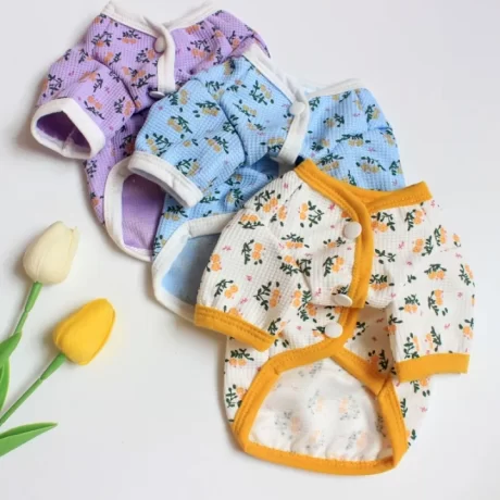 Kakaoppa Ins Style Dog Cardigan Fresh Dog Floral Shirt Thin Breathable Elastic Hemmed Cat Shirt
